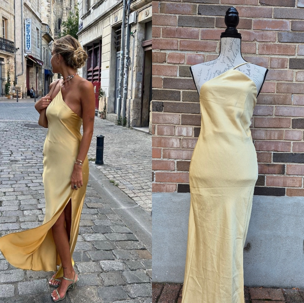Commense Satin Yellow Midi Dress
